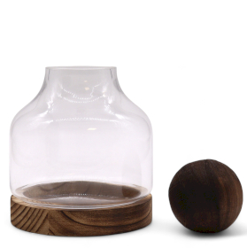 Terarium Moyen Bouchon Boule sur Bois de Tung Foncé - 17x22cm