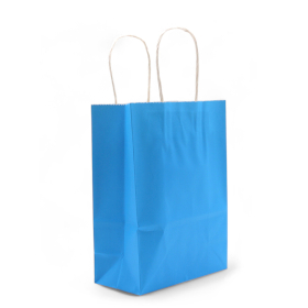 12x Sac en Papier avec Poignée en Corde (16x22x8cm) - Bleu (130g)