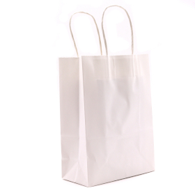 12x Sac Cadeau en Papier avec Poignée en Corde Large ( (26x32x12cm) - Blanc (130g)