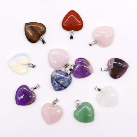 12x Pendentifs Coeur Pierres Précieuses (12 assortis) 20x6mm