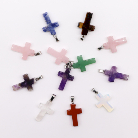 12x Pendentifs Croix Pierres Précieuses (12 assortis) 25x18mm