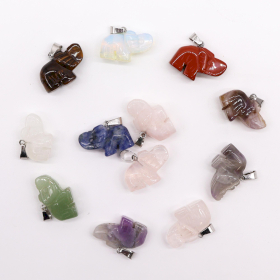 12x Pendentifs Éléphants Porte-Bonheur Pierres Précieuses (12 assortis) 25x15mm