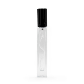 10x Flacon Carré Haut et Fin de 10 ml - Vaporisateur et Bouchon Noirs