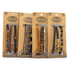 4x Ensembles de Bracelets Premium pour Hommes - Noir et Beige (assorti)