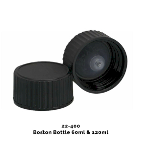 50x Bouchon pour Bouteille Boston Ambrée (120ml) - Plastique Noir 22-400mm