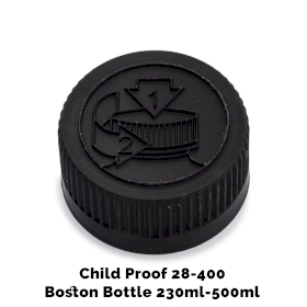 50x Bouchon pour Bouteille Boston Ambrée Sécurité Enfant 28mm (pour 230ml & 500ml) - Plastique Noir