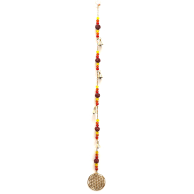 4x Carillons Indiens - Fleur de Vie en Laiton avec Cloches à Cordes de Perles Rudraksha - 6x63cm