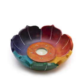 Porte-Encens Fleur de Lotus en Stéatite 10x3cm - Couleurs des Chakras