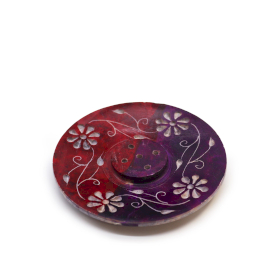 4x Porte-Encens Disque en Stéatite 8 cm - Floral (porte-5 bâtons)