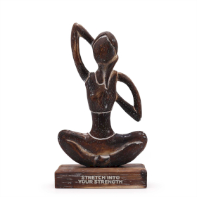 Statue Yoga en Bois  - Antique - Pose du Visage de Vache - « Étirez-vous dans votre Force »