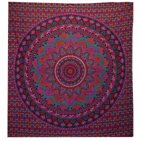 Couvre-Lit Double en Coton ou Tenture Murale - Mandala Classique - Violet