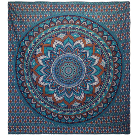 Couvre-Lit Double en Coton ou Tenture Murale - Mandala Classique - Turquoise