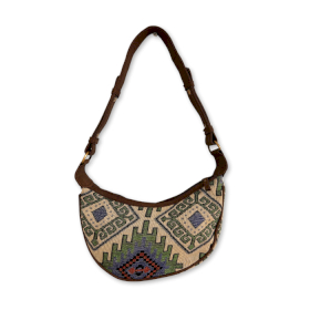 Sac Hobo Jacquard - Vert Géométrique (sangle marron)