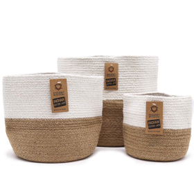 Lot de 3 Paniers de Rangement en Corde de Coton - Blanc