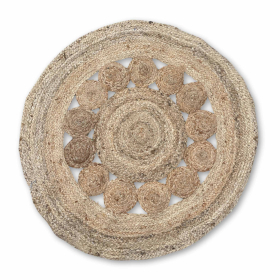 Tapis Rond Doux en Jute Cercles à l\'intérieur 90cm