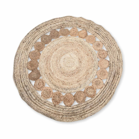 Tapis Rond Doux en Jute 120cm avec Cercles à l\'Intérieur