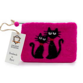 3x Pochette Zippée en Feutre Naturel (assortiment) - Deux Chats