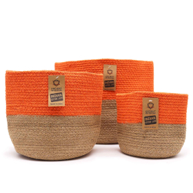 Lot de 3 Paniers de Rangement en Corde de Coton - Orange