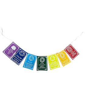 5x Drapeaux des Sept Chakras avec Couleurs & Mantra - Grand (Lot de 7 Drapeaux)