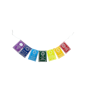 10x Drapeaux des Sept Chakras avec Couleurs & Mantra - Petit (Lot de 7 Drapeaux)