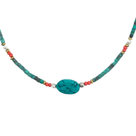 Collier de Pierres Précieuses Extra-Fines du Népal - Turquoises & Pierre