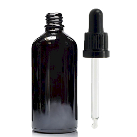 70x Bouteille Compte-gouttes en Verre Noir 100ml avec Pipette Inviolable Noire