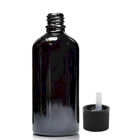 70x Bouteille Compte-gouttes en Verre Noir 100ml avec Bouchon Compte-gouttes de Sécurité Enfant