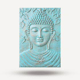 Grand Bouddha Cadre en Ciment Fibré Turquoise Relief - 0,7x1m