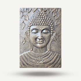 Grand Cadre en Ciment Fibré Bouddha en Relief Or Antique - 0,7x1m