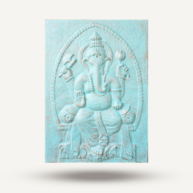 Grand Cadre en Ciment Fibré Ganpati Turquoise Relief - 0,7x1m