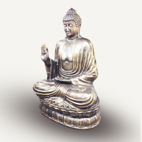 Grand Bouddha Enseignant Antique Doré sur Lotus - 2m