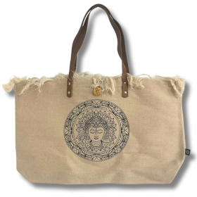 Sac en Toile Naturelle Poignée en Cuir - Bouddha