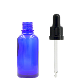 192x Bouteille Compte-gouttes en Verre Bleu de 10ml avec Pipette T/E Noire