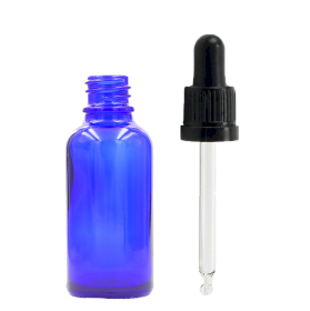 156x Bouteille Compte-gouttes en Verre Bleu de 15ml avec Pipette T/E Noire