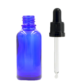 110x Bouteille Compte-gouttes en Verre Bleu de 30ml avec Pipette T/E Noire