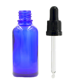 88x Bouteille Compte-gouttes en Verre Bleu de 50ml avec Pipette T/E Noire