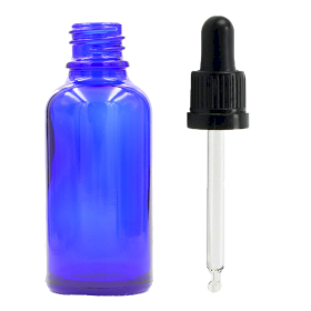 70x Bouteille Compte-gouttes en Verre Bleu de 100ml avec Pipette T/E Noire