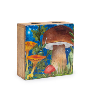 Boîte Carrée Med 13,5x13,5x6cm - Motif Champignon Sarcelle