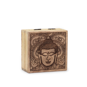 Petite Boîte Carrée 10x10x4.2cm - Visage de Bouddha Noir Gravé