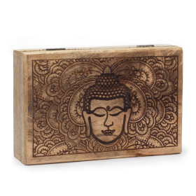 Grande Boîte Rectangulaire 21,5x14x6,3cm - Visage de Bouddha Noir Gravé