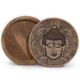 Grande Boîte Ronde 17.5x7.5cm -  Visage de Bouddha Noir Gravé