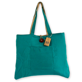 Grand Sac Réversible en Jute et Coton - Bleu Canard (7717C)