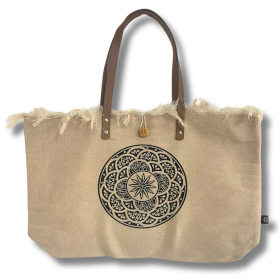 Sac en Toile Naturelle Poignée en Cuir - Mandala