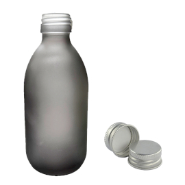 36x Bouteille Médicinale en Verre Gris Givré de 300 ml avec Bouchon en Aluminium