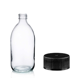 42x Bouteille en Verre Médicinale Transparente de 150 ml avec Bouchon en Plastique Noir