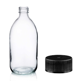 30x Bouteille en Verre Médicinale Transparente de 500 ml avec Bouchon en Plastique Noir