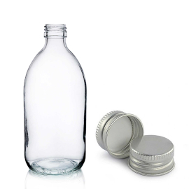 40x Bouteille en Verre Médicinale Transparente de 300 ml  avec Bouchon en Aluminium