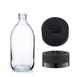 42x Bouteille en Verre Médicinale Transparente de 150 ml  avec Bouchon Noir CR / TP