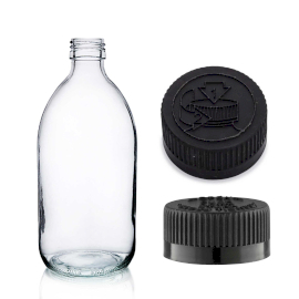 40x Bouteille en Verre Médicinale Transparente de 300 ml  avec Bouchon Noir CR / TP