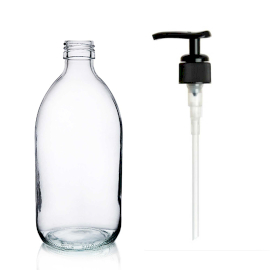 36x Bouteille en Verre Médicinale Transparente de 200 ml avec Pompe en Plastique Noir